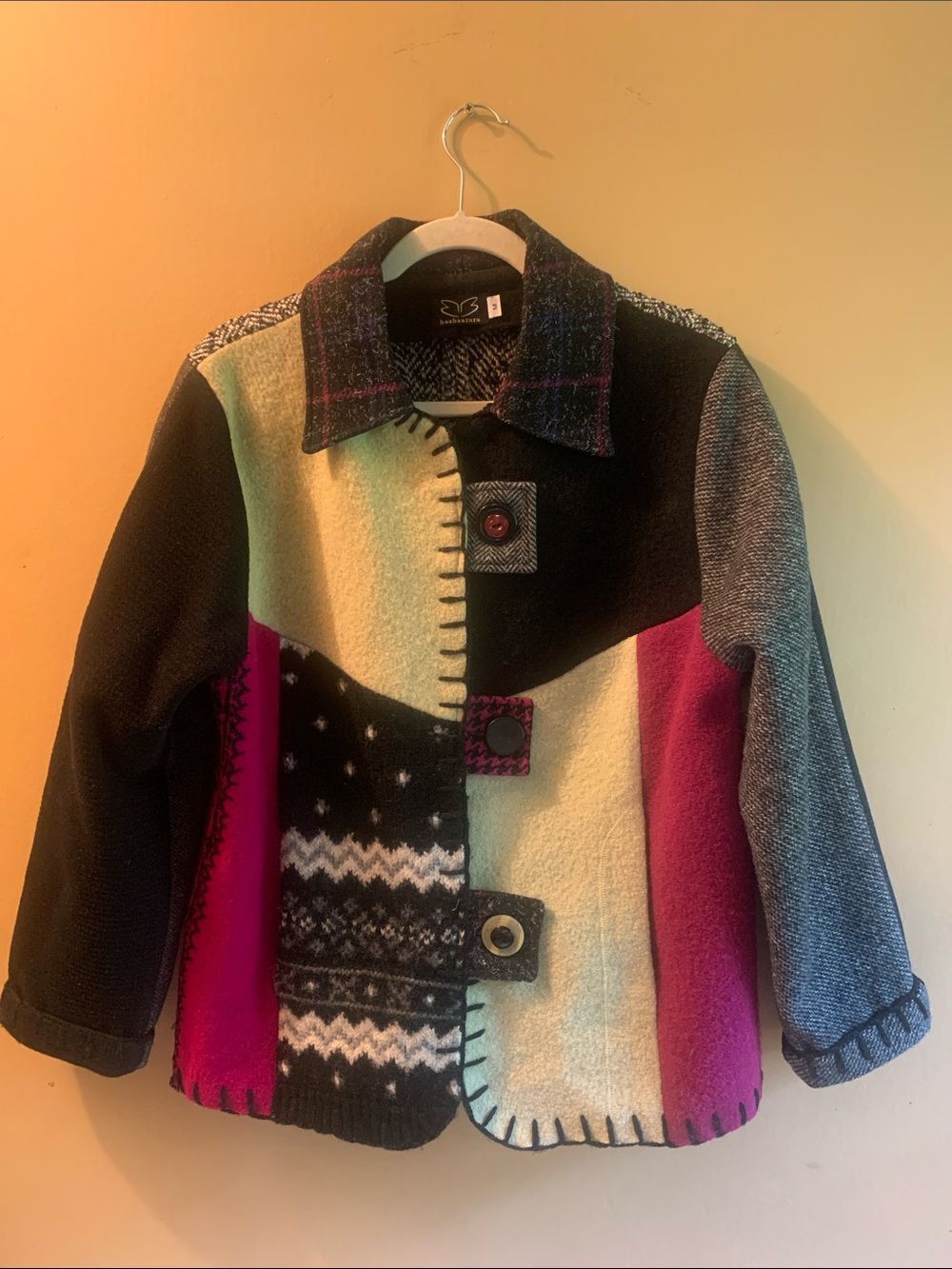 Baabaazuzu Wool Fuzzy Patchwork Jacket Size Medium